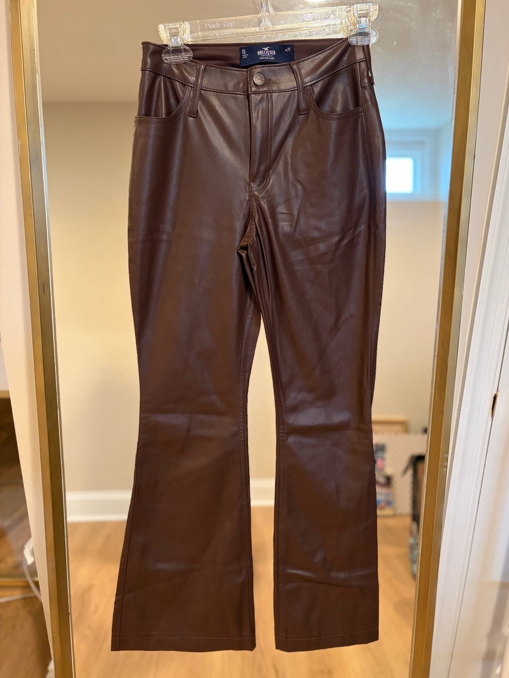 Hollister Women's Brown High Rise Leather Flare Pants